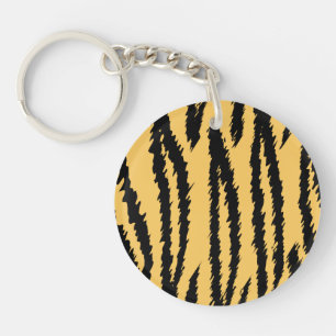 Tiger Print Pattern. Orange and Black. Keychain