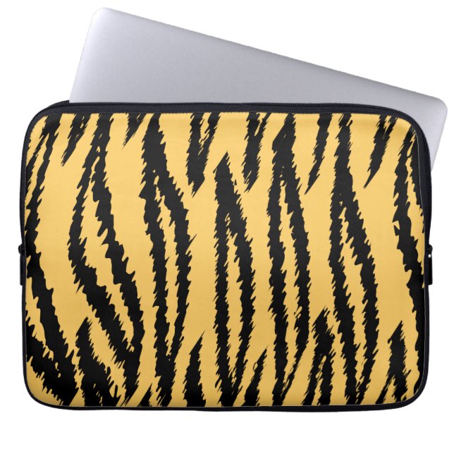 Tiger Print Pattern. Orange and Black. Laptop Sleeve (Front)