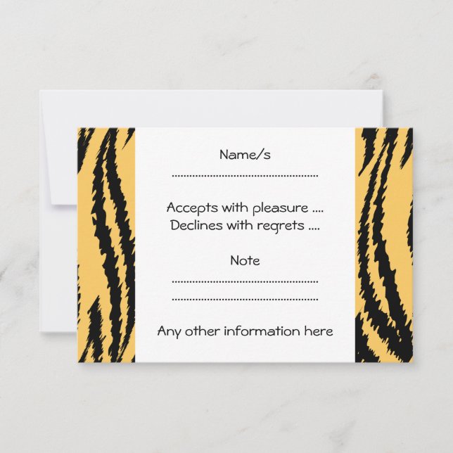 Tiger Print Pattern. Orange and Black. RSVP Card (Front)