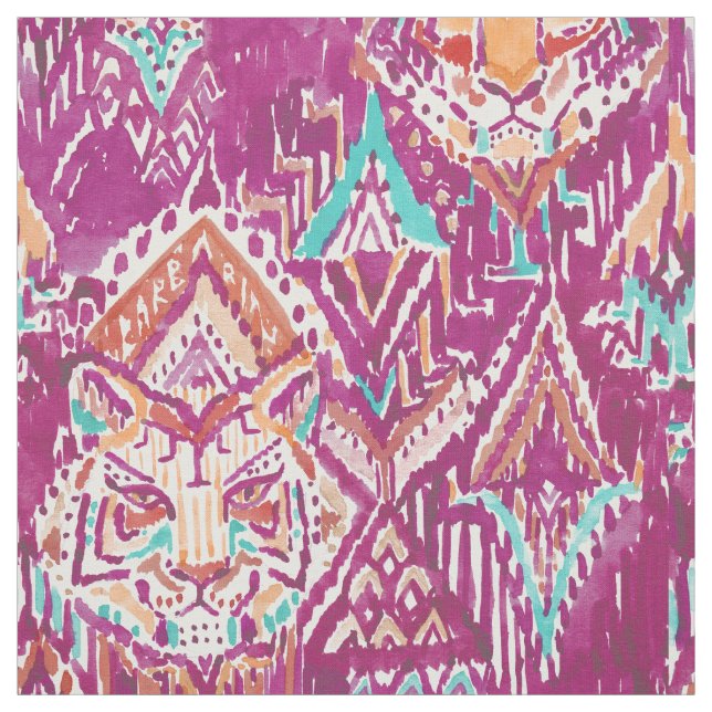 Tiger Prowess Tribal Watercolor Fuchsia Fabric (Swatch)