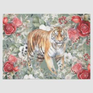  Tiger, Red Roses & Eucalyptus Decoupage  Tissue Paper