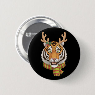 Tiger Reindeer Christmas Animal With Antlers Xmas 2 Inch Round Button