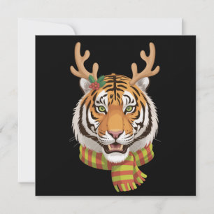 Tiger Reindeer Christmas Animal With Antlers Xmas Holiday Card