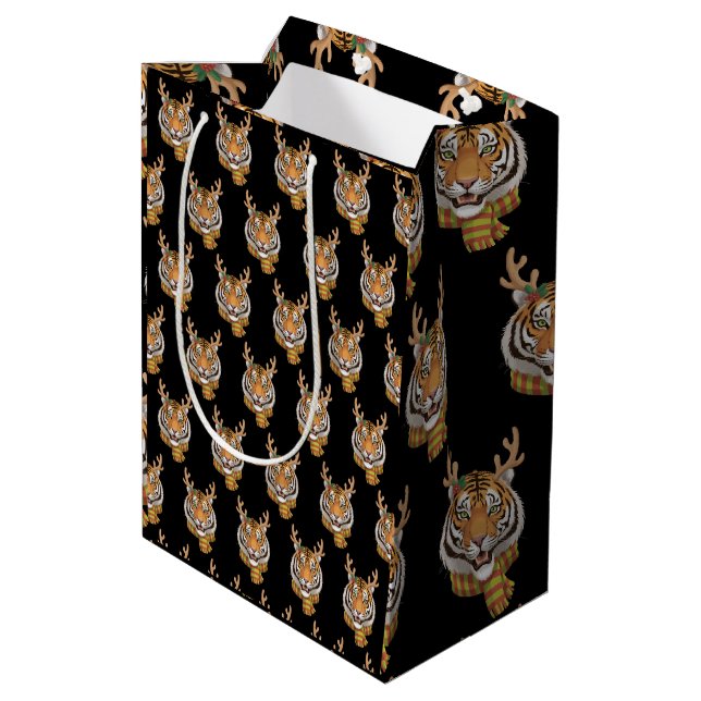 Tiger Reindeer Christmas Animal With Antlers Xmas  Medium Gift Bag (Back Angled)