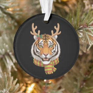 Tiger Reindeer Christmas Animal With Antlers Xmas  Ornament