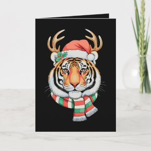 Tiger Reindeer Christmas Santa Hat Xmas Holiday Card