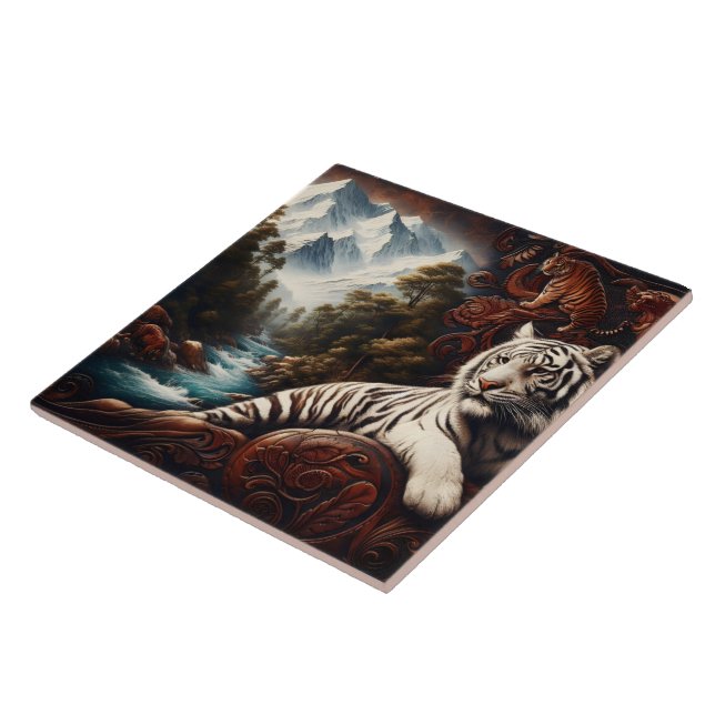 Tiger Relaxing by Mountain River Tile (Side)