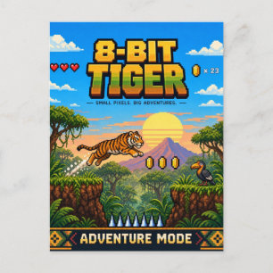 Tiger, Retro 8-Bit Pixel Art Postcard