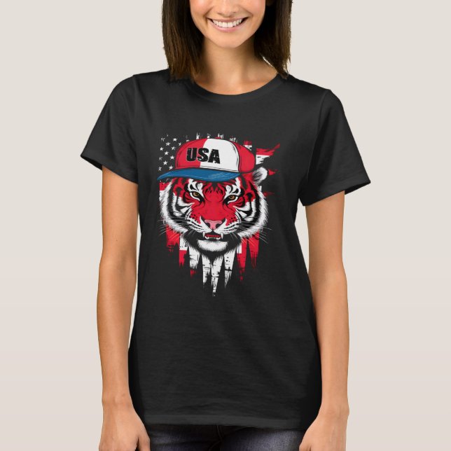 Tiger Retro Cap USA Flag T-Shirt (Front)