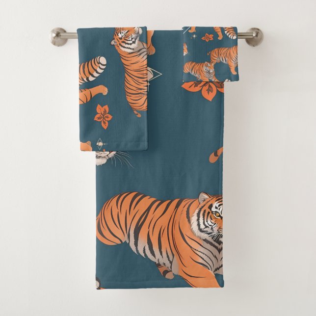 Tiger Retro Colourful Personalized Pattern Bath Towel Set (Insitu)