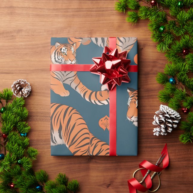 Tiger Retro Colourful Personalized Pattern Wrapping Paper (Holiday Gift)