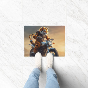 Tiger riding a motorcycle doormat