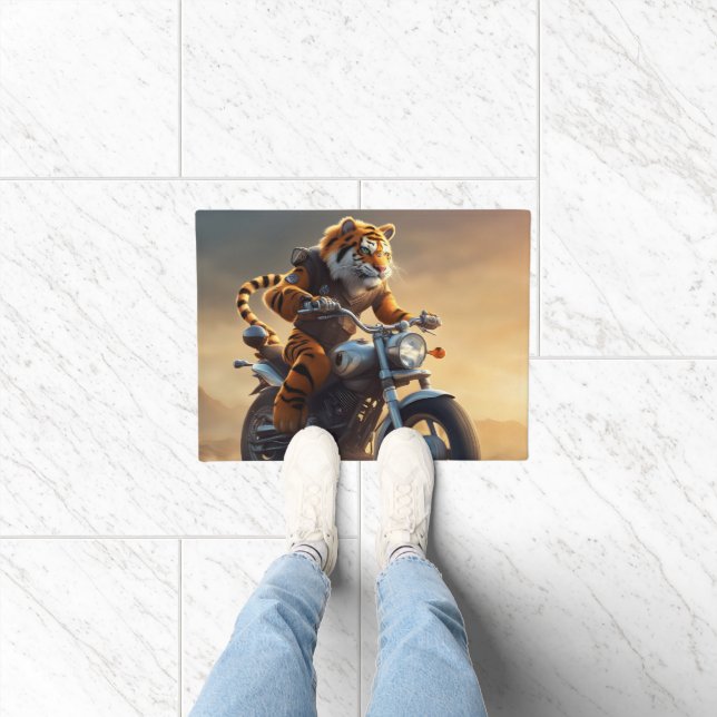 Tiger riding a motorcycle doormat (Indoor)