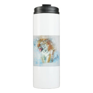 Tiger Roar Animal Art Abstract Watercolor Vintage. Thermal Tumbler