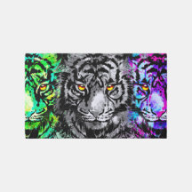 Tiger Rug | Colourful Tiger Heads Rug