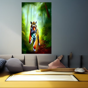 Tiger running in the forest   AI Art  Poster