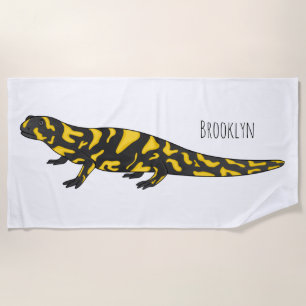 Tiger salamander cartoon illustration beach towel
