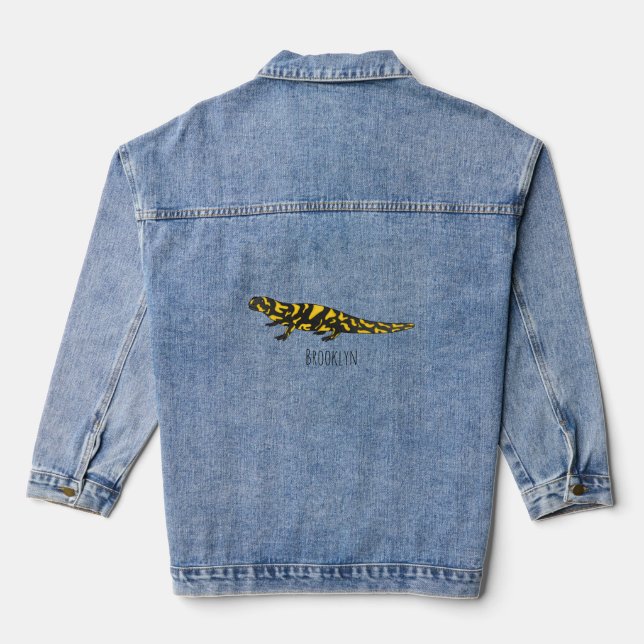 Tiger salamander cartoon illustration  denim jacket (Back)