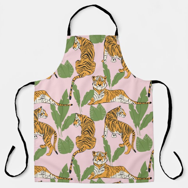 Tiger Seamless Pattern: Exotic Vintage Style Apron (Front)