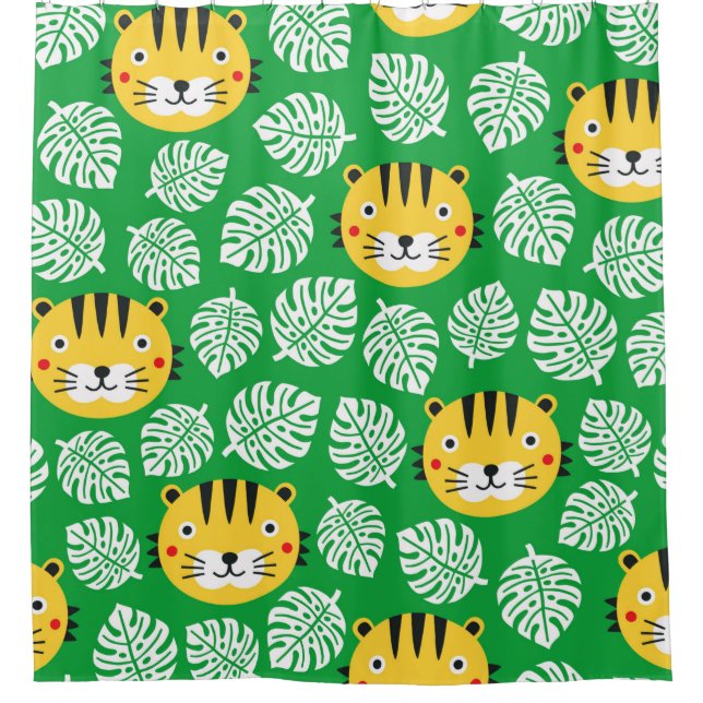 Tiger seamless pattern with tropical leaves. Kid b (Front)