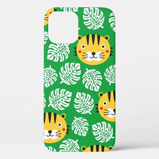 Tiger seamless pattern with tropical leaves. Kid b Case-Mate iPhone Case (Back)