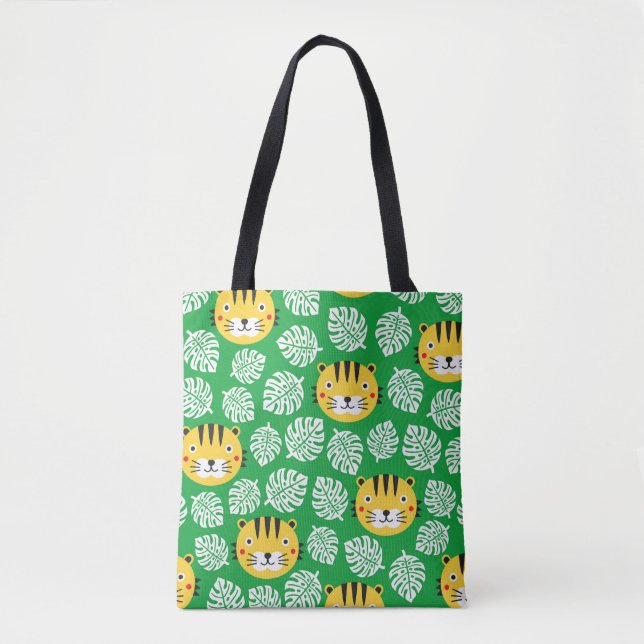 Tiger seamless pattern with tropical leaves. Kid b Tote Bag (Front)