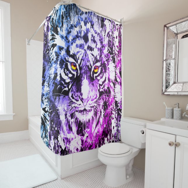 Tiger Shower Curtain - Tiger Purple Blue (In Situ)