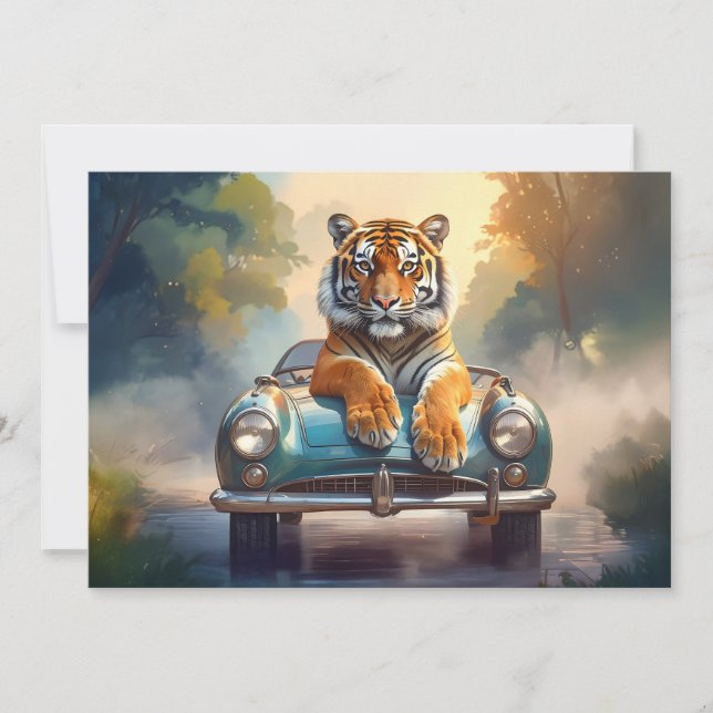 Tiger sitting on a sports car  (Front)