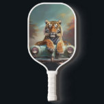 Tiger sitting on a sports car  pickleball paddle<br><div class="desc">Tiger sitting on a vintage sports car</div>