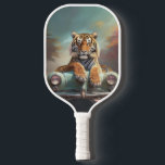 Tiger sitting on a sports car  pickleball paddle<br><div class="desc">Tiger sitting on a vintage sports car</div>