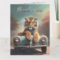 Tiger sitting on a sports car