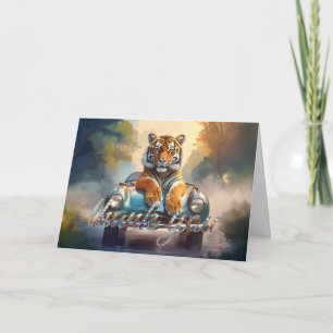 Tiger sitting on a sports car thank you card
