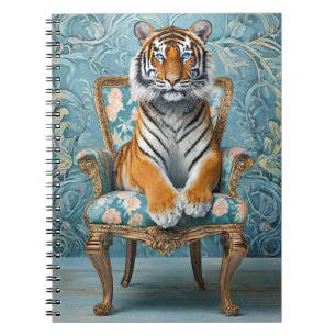 Tiger sitting on a vintage chair notebook