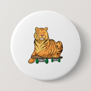 Tiger Skater Skateboard 3 Inch Round Button