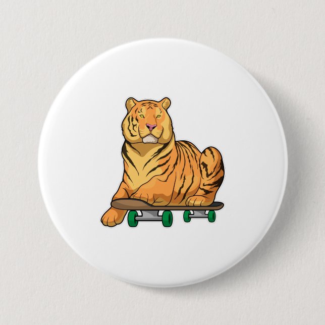 Tiger Skater Skateboard 3 Inch Round Button (Front)