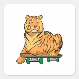Tiger Skater Skateboard Square Sticker