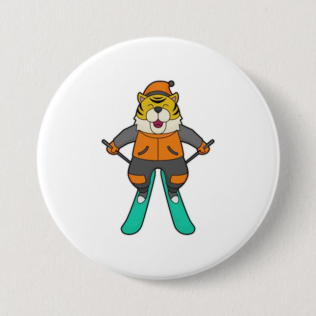 Tiger Skier Ski 3 Inch Round Button (Front)