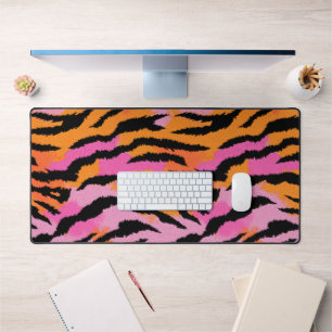 Tiger Skin Animal Print Pink& Orange y2k Retro Desk Mat