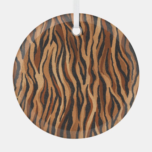 Tiger skin: hand-drawn seamless pattern. glass ornament (Front)