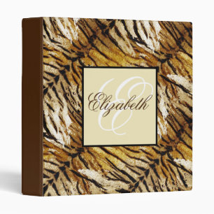Tiger skin, monogram, stylish, tiger, striped binder