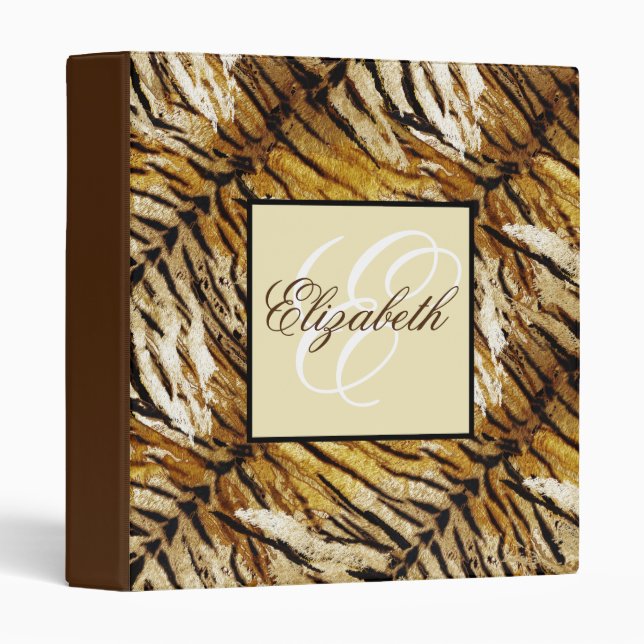 Tiger skin, monogram, stylish, tiger, striped binder (Front/Spine)