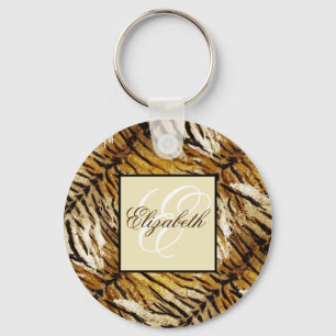 Tiger skin, monogram, stylish, tiger, striped keychain