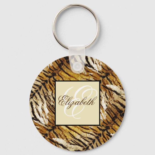 Tiger skin, monogram, stylish, tiger, striped keychain (Front)