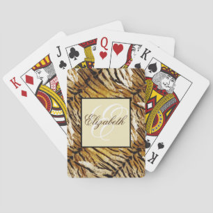Tiger skin, monogram, stylish, tiger, striped, playing cards