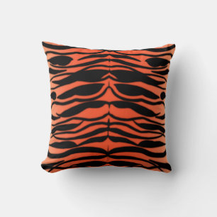 Tiger Skin Striped Pattern in Papaya Orange Throw Pillow