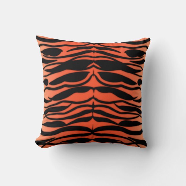 Tiger Skin Striped Pattern in Papaya Orange Throw Pillow (Front)