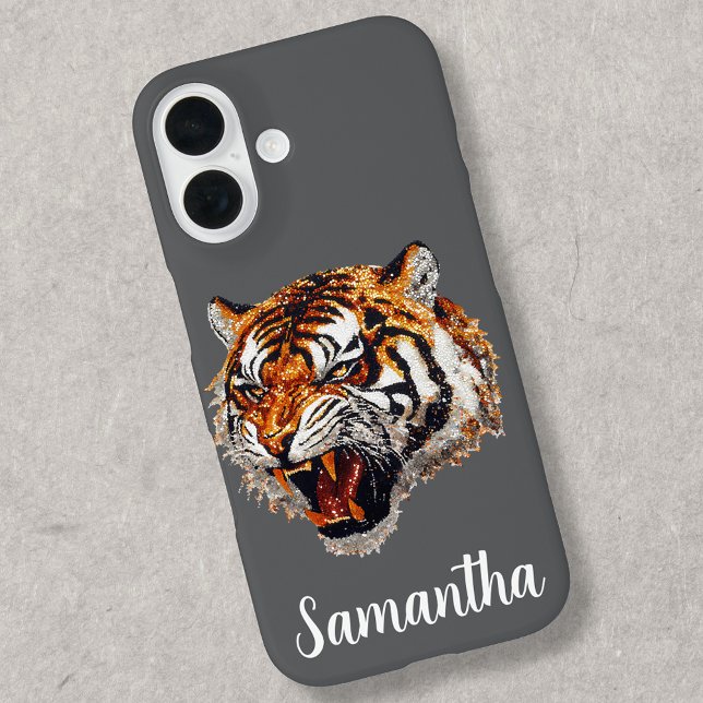 Tiger Snarling Faux Sequin Look Personalized Case-Mate iPhone Case (Creator Uploaded)