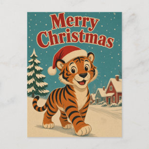 Tiger Snow Village Animal Christmas Postcard