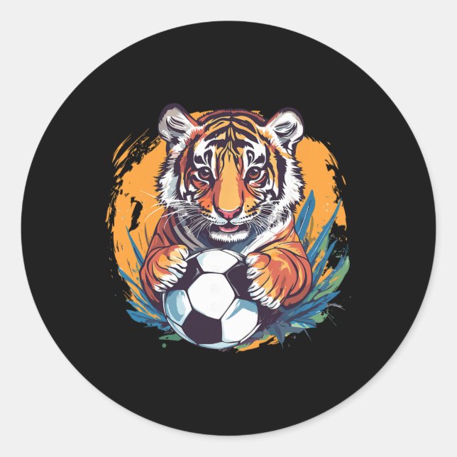Tiger Soccer Byll Fierce Jungle Animal  Classic Round Sticker (Front)