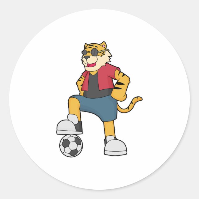 Tiger Soccer player Soccer Classic Round Sticker (Front)